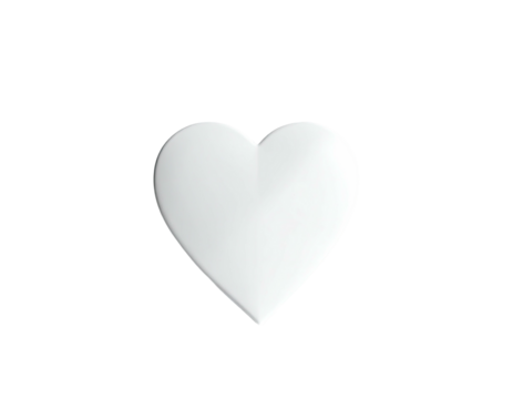 A glossy, white heart, centered against a stark black background, minimal design