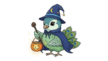 Halloween Bird Costume: A whimsical illustration of a charming bird in a delightful Halloween costume, embracing the spirit of the holiday.