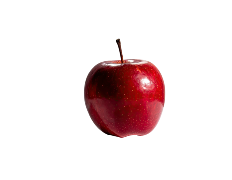 A vibrant red fruit with a thin stem isolated against a stark black background