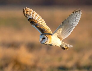 Fototapeta premium Barn Owl in Flight, Beautiful Bird of Prey.