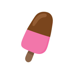 Colorful vector popsicle with chocolate top and strawberry bottom, sweet summer ice cream design
