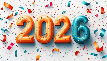 Colorful 2026 balloons with confetti