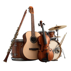 Wooden musical instruments grouped