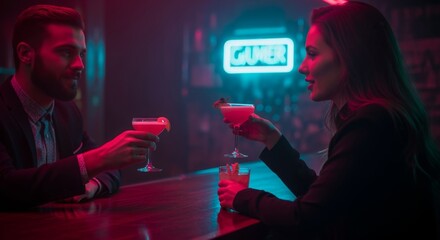  Friends Laughing Over Cocktails in a Speakeasy Bar