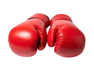 Vivid red boxing gloves on a black background, isolated, showing all details