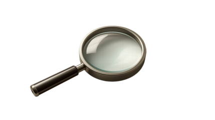 Detailed Shiny Magnifying Glass Tool Object Isolated on Black Background
