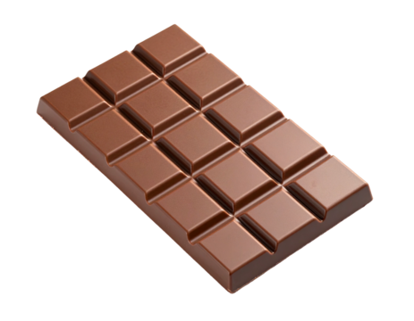 A perfect, angled shot of a rectangular chocolate bar, segmented