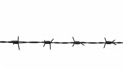 Barbed wire segment on white background—twisted strands and sharp barbs evoke confinement, protection, and tension in minimalist boundary symbolism composition.