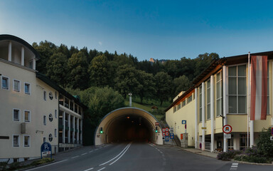 Tunnel under a hill in an Austrian town