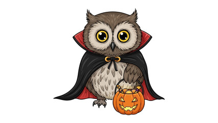 Spooky Owl with Pumpkin Lantern: This charming illustration features a whimsical owl decked out in a cape and clutching a glowing pumpkin lantern, perfect for adding a touch of Halloween mischief.