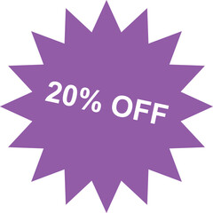 Fototapeta premium Eye catching twenty percent off discount promotion badge in bright purple with white text on a clean white background 