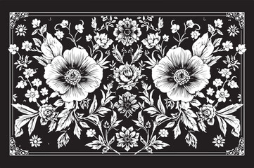 Elegant laser cut black and white floral frame design featuring beautifully arranged flowers and leaves.