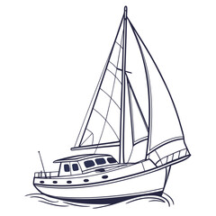 Vector art of elegant line art illustration of a modern sailboat gliding through the water, showcasing its sleek design and billowing sails, captures the essence of sailing