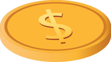 Gold Coin with Dollar Sign Isolated Vector Illustration