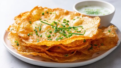 Delicious golden crispy flatbread with creamy dipping sauce.