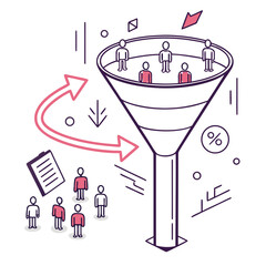 Vector art of a vector illustration of a sales funnel with people at the top and bottom