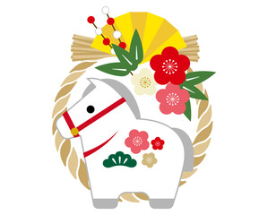 2026年令和8年お正月の午年の年賀状デザイン　馬のしめ縄イラスト3