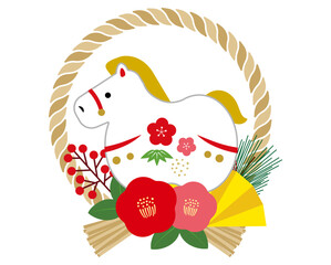 2026年令和8年お正月の午年の年賀状デザイン　馬のしめ縄イラスト2