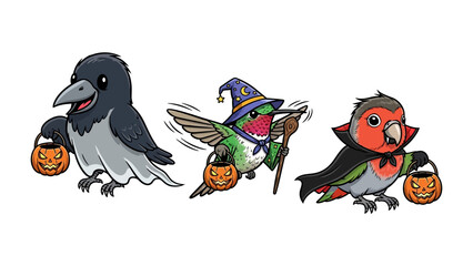 Spooky Halloween Birds: These adorable, illustrated birds are all dressed up for Halloween, ready to go trick-or-treating.  
