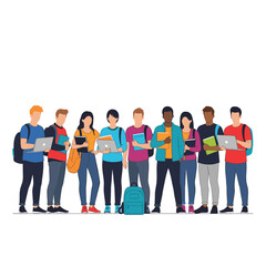 Obraz premium A group of diverse young students posing together with their books and laptops.
