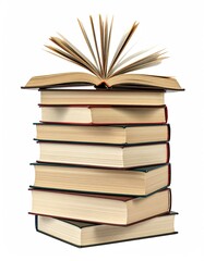 Stack of open books on white background (1)
