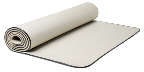 White yoga mat partially unrolled on transparent background