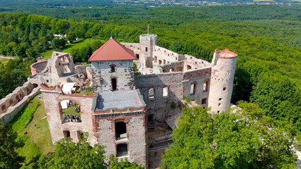 Tenczyn Castle, Poland, aerial drone view