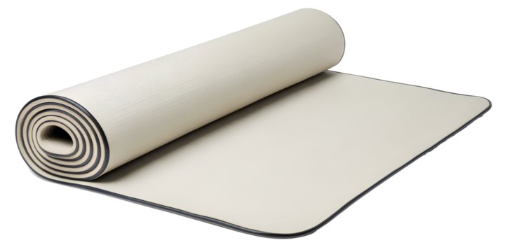 White yoga mat partially unrolled on transparent background