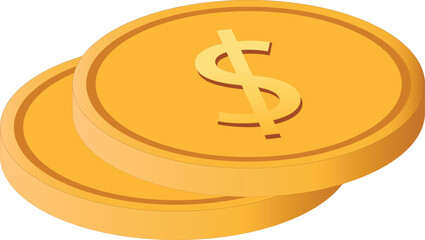 Two Gold Coins Stacked with Dollar Sign Isolated Vector Illustration