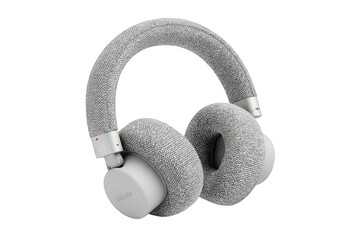 White Headphones with Speckled Texture on Transparent Background Close Up Studio Shot Minimalist Design Audio Equipment Music Listening Device Wireless Headset Modern Technology