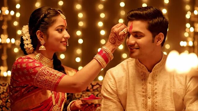 Celebrating the Bond of Siblinghood A Heartwarming Bhai Dooj Ceremony with Traditional Attire and Festive Decorations