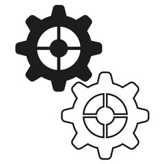 Obraz premium Two gear cogs. Connected mechanism symbol. Simple Vector process. Black white setting.