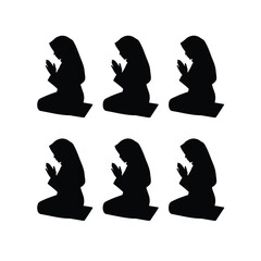 Six muslim women praying silhouette