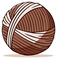 Brown Yarn Ball Illustration with Cream Stripes and Shadow