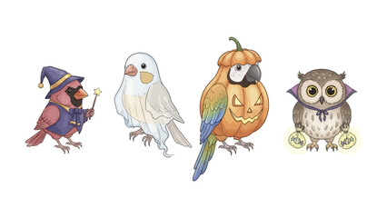 Halloween Birds: A collection of adorable, digitally illustrated birds are dressed in imaginative costumes and ready for Halloween!