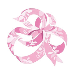 Elegant Pink Ribbon Decoration with Floral Pattern on Transparent Background For Gift Decoration With Soft Light and Pastel Colors For Digital Design Festive Accent, Perfect for Crafts