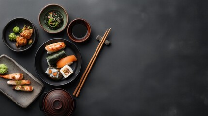 Professional food photography of japanese cuisine with copy space
