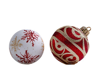 Festive Christmas Ornaments on Transparent Background featuring Red and Gold Glitter Swirls and Delicate Snowflake Patterns for Holiday Decoration and Celebration Imagery
