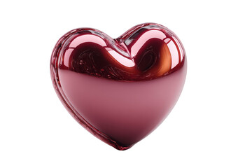 Volumetric Heart with Red and Maroon Gradient on Transparent Background Glossy Surface Rendered Texture Digital Art Valentine Symbol Romance Concept