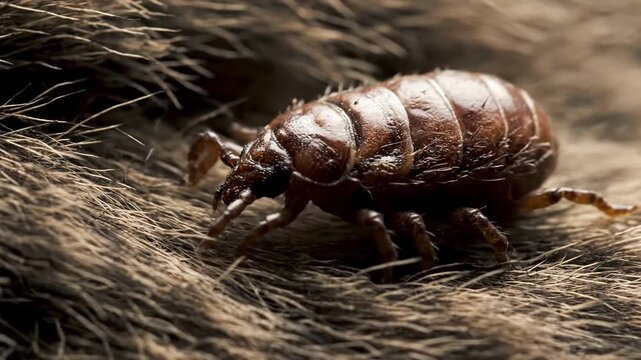 Closeup of woodlouse crawling on natural surface in detailed sequence