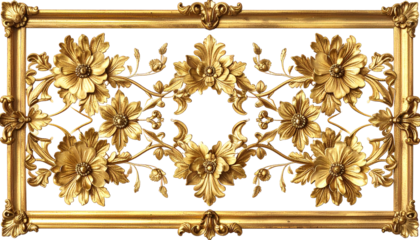 Golden floral relief in framed art
