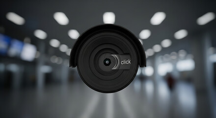 Security camera monitoring the airport terminal, ensuring safety and surveillance with a modern, technological look, creating a sense of security and vigilance.