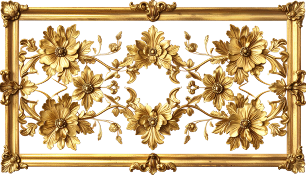 Golden floral relief in framed art