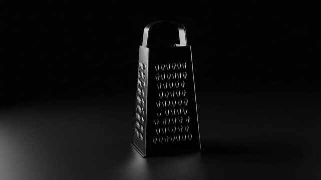 A Four Sided Metal Box Grater Isolated on a Dark Black Background.