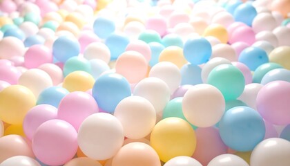 Pastel-colored balloons in a pile
