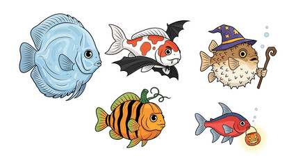 Whimsical Aquatic Friends: A collection of enchanting cartoon fish characters with unique styles, ready to bring delight and character to any project.