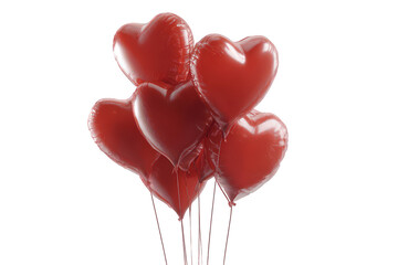 Floating Heart Balloons with Transparent Background in Red Tones Love and Romance Theme Decoration Celebration and Festive Mood Symbolic Object Conceptual Art Isolated Minimalist Design