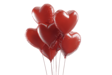 Floating Heart Balloons with Transparent Background in Red Tones Love and Romance Theme Decoration Celebration and Festive Mood Symbolic Object Conceptual Art Isolated Minimalist Design