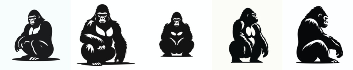 vector black and white silhouette of a gorilla