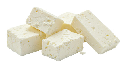 Fresh feta cheese cubes isolated, traditional Greek dairy product made from sheep s milk for salads and cooking